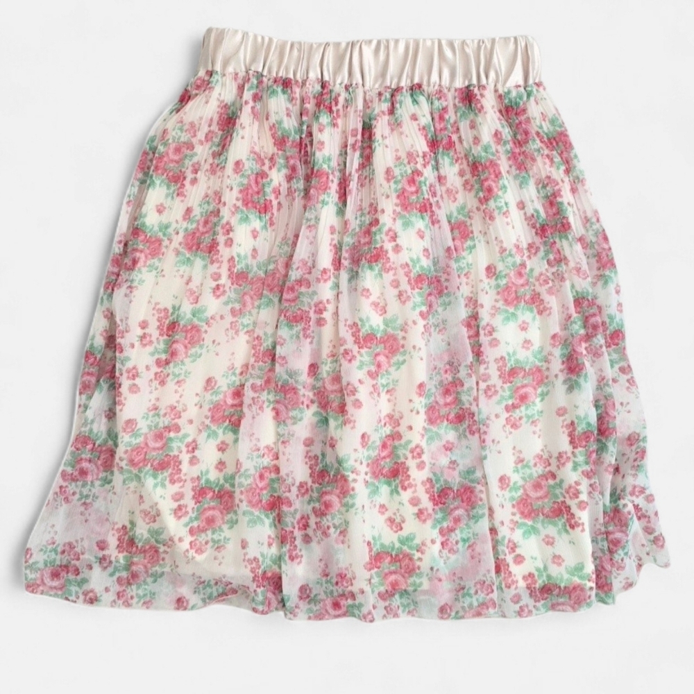 Unique Floral Pink Romantic Coquette Pleated Skirt
